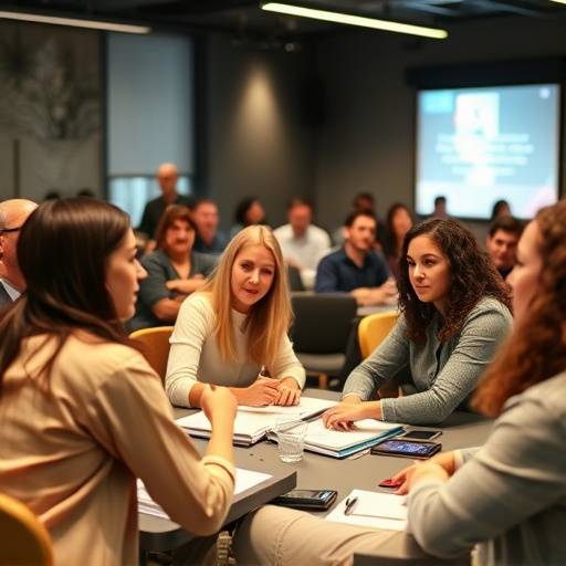 Grupo de personas participando activamente en un taller de desarrollo personal.