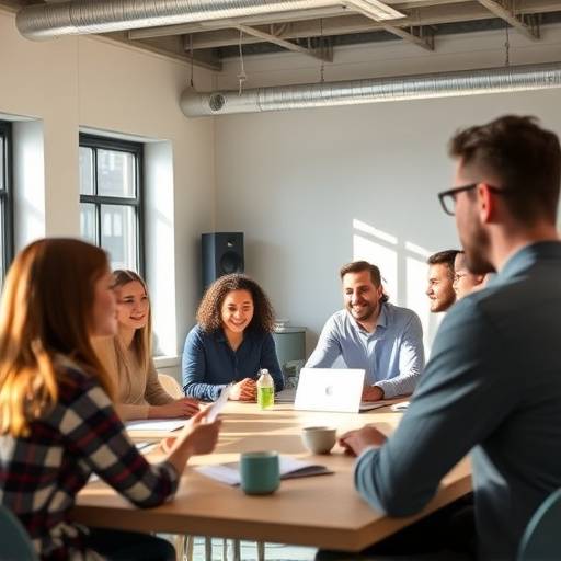 Imagen de un grupo de personas participando en un taller de liderazgo en un espacio de coworking.