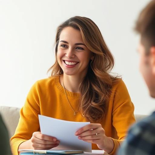 Mujer sonriendo y tomando notas durante una sesi&oacute;n de coaching individual.